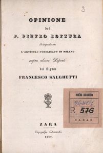 Opinione del p. Pietro Bottura risguardante l'articolo pubblicato in Milano sopra alcuni dipinti del signor Francesco Salghetti