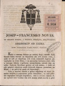 Josip-Francesko Novak po milosti Boxjoj, i svetoga sidalista apostolskoga arkibiskupa od Zadra