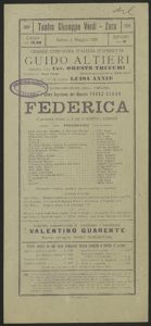 Federica : commedia cantata in 3 atti di Herzer e Lohner : sabato 4 maggio 1929, 11 rapresentazione